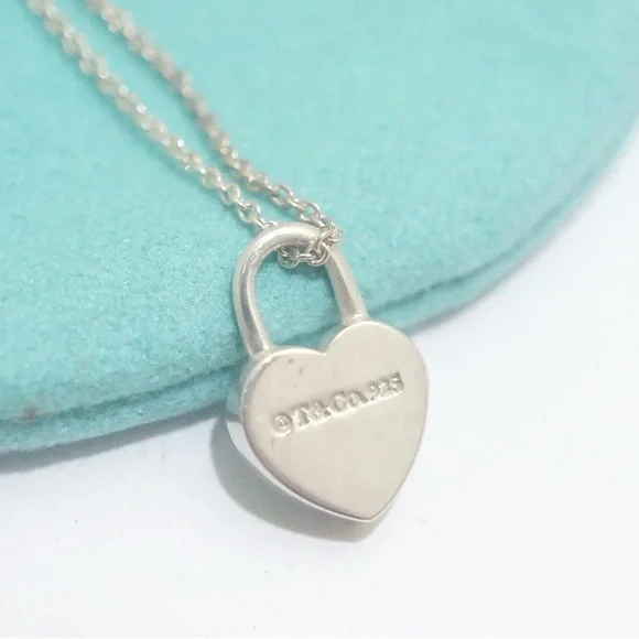 Tiffany & Co. 💯% Auth Return Mini Lock Heart Necklace w/Pouch ✨925 Sterling✨EUC - Picture 3 of 4